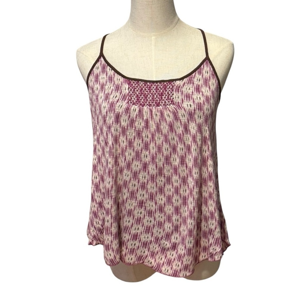 Matilda Jane Ikat Smocked Front Tank Top Women’s Large Brown Pink Boho